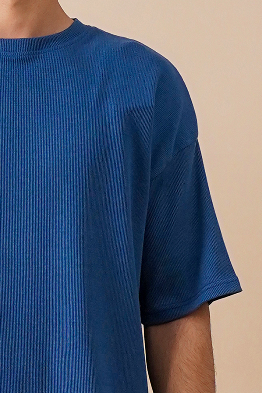 Premium Textured Oversized T-Shirt – Blue