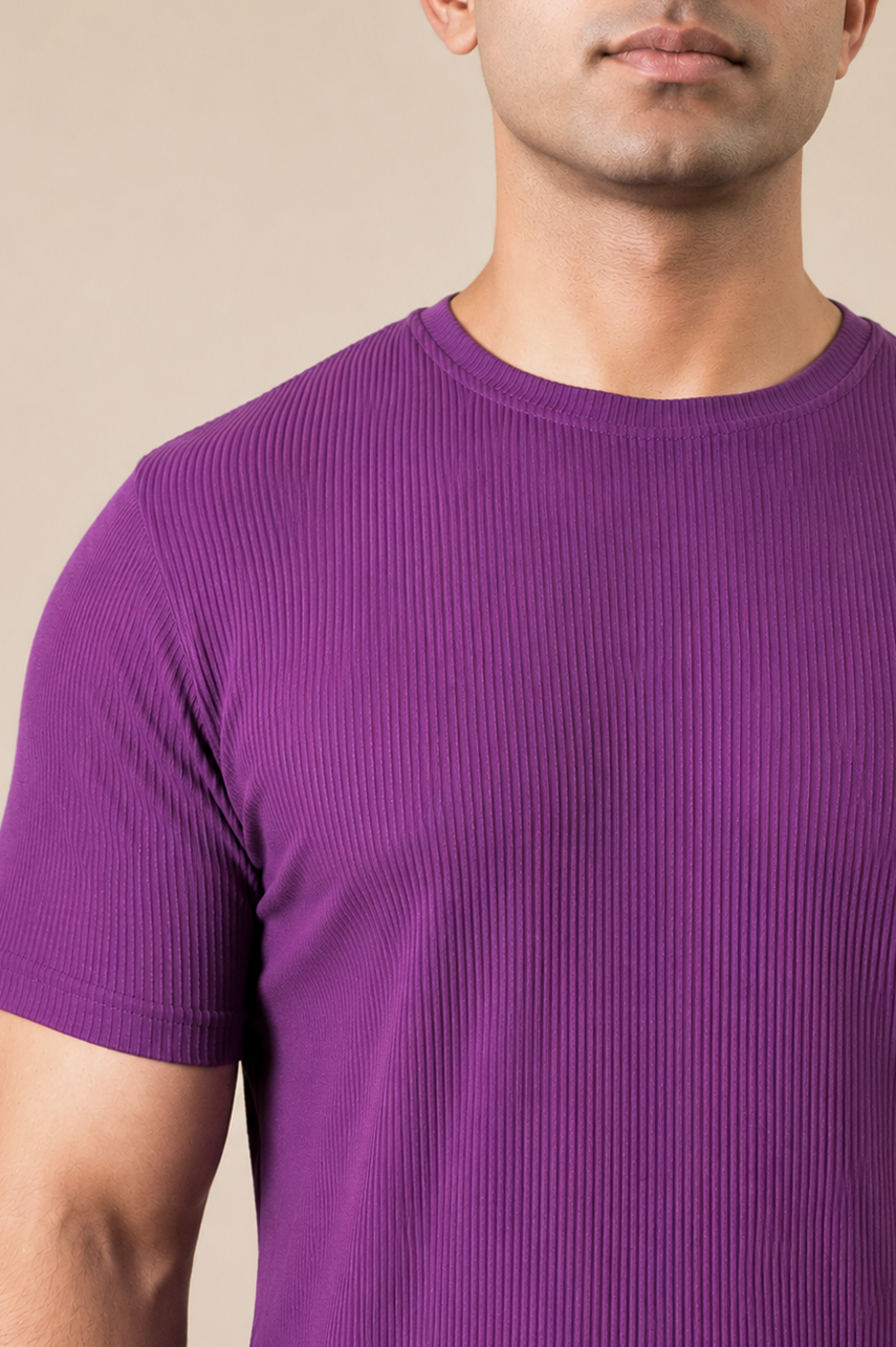Violet Ribbed Slim Fit Tee