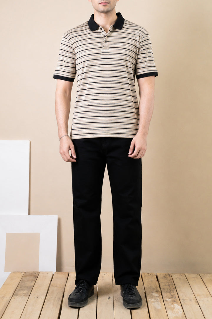 Sand Stripe Polo – Popcorn Knit