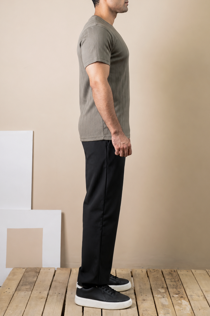 Olive Ribbed Slim Fit Tee