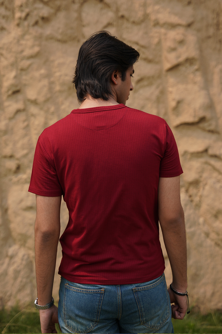 Maroon Ribbed Henley
