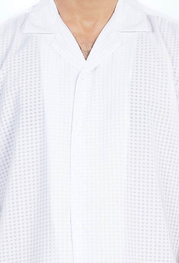 White Check Textured Cuban Shirt