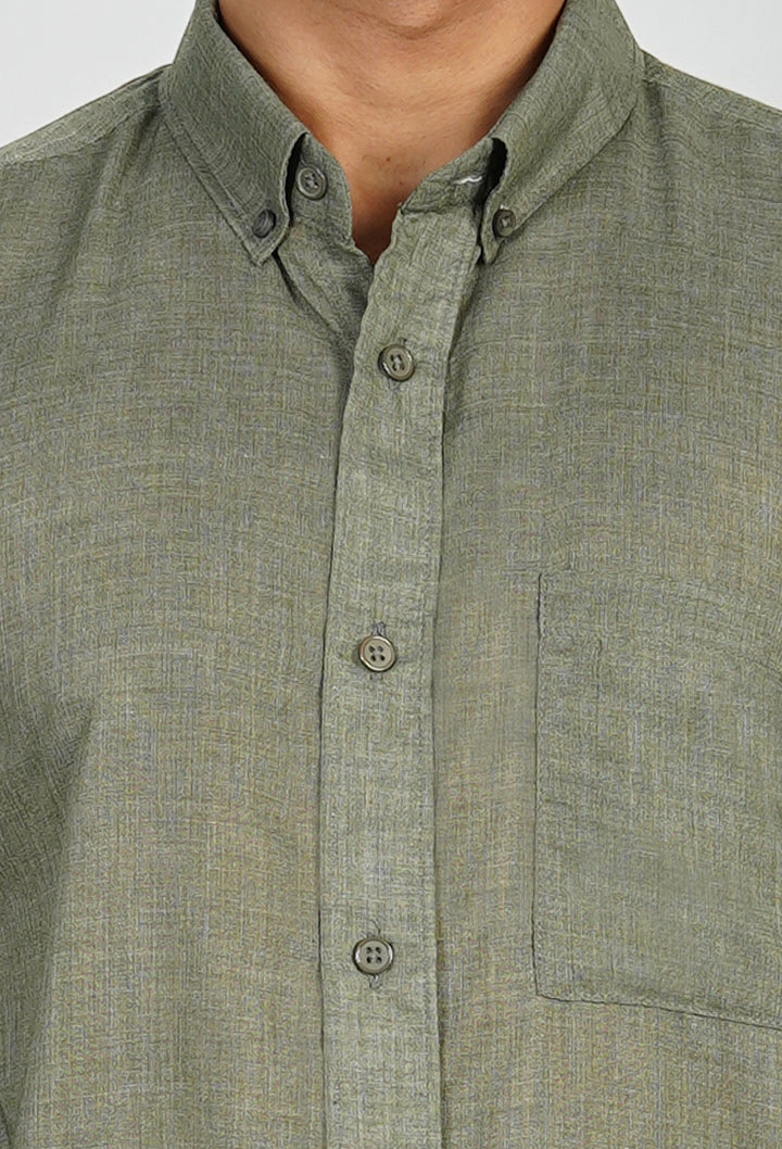 Olive Textured Cotton Shirt