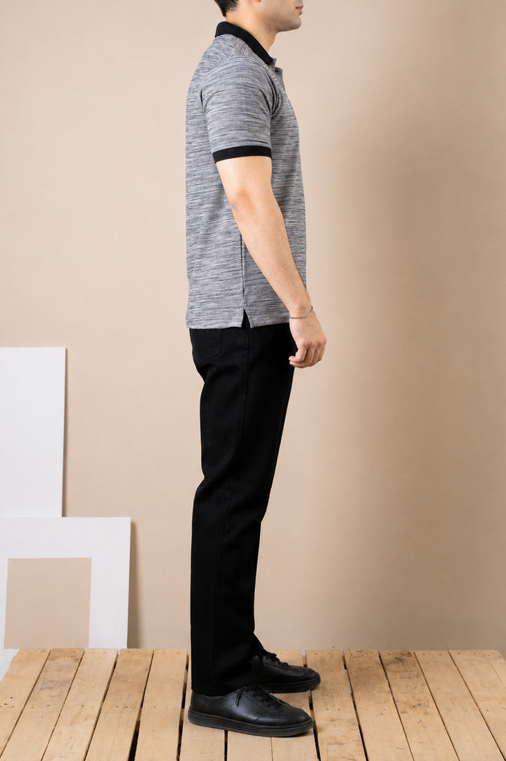 Ash Grey Contrast Collar Polo – Popcorn Knit
