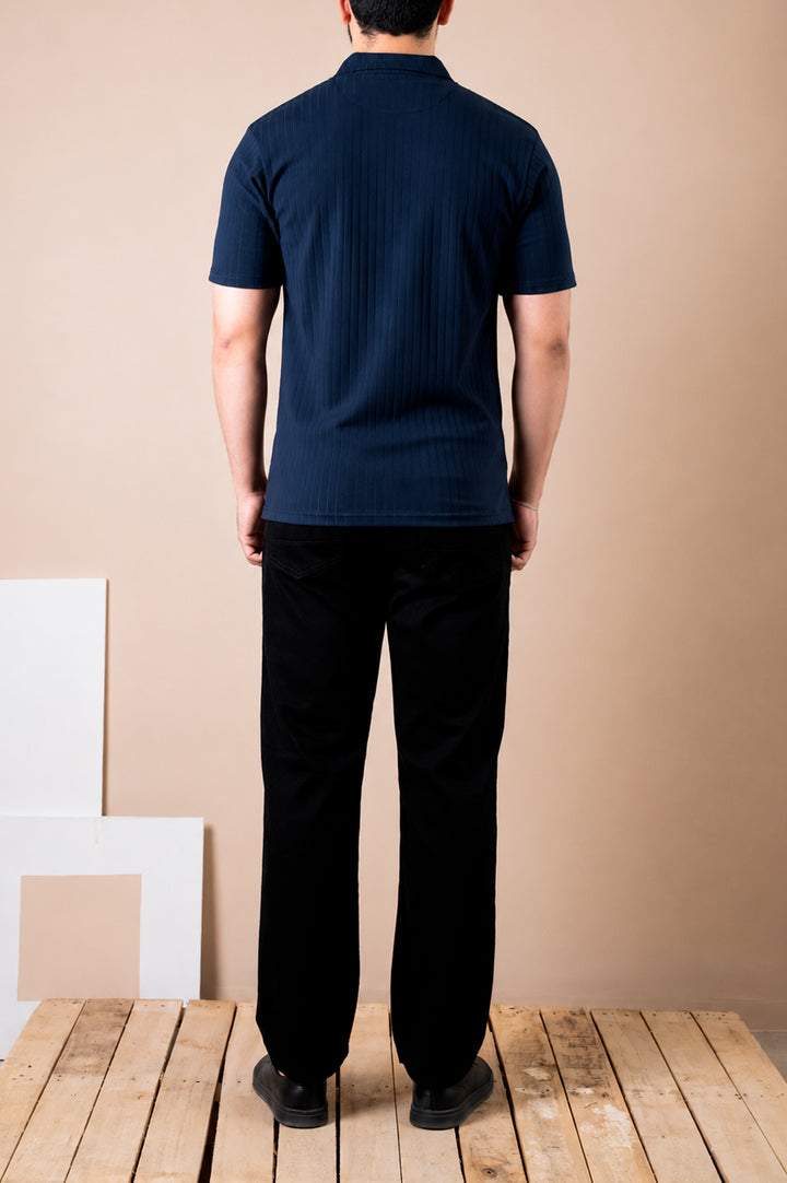 Midnight Navy Textured Zip Polo