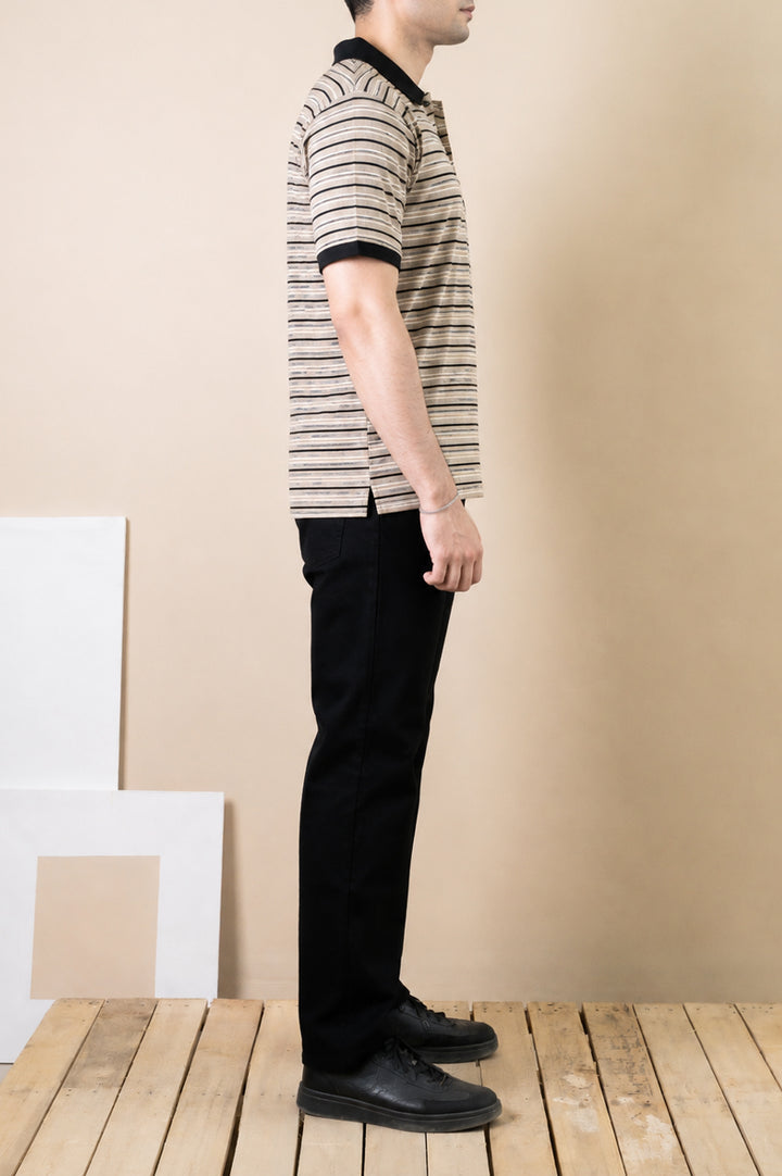 Sand Stripe Polo – Popcorn Knit