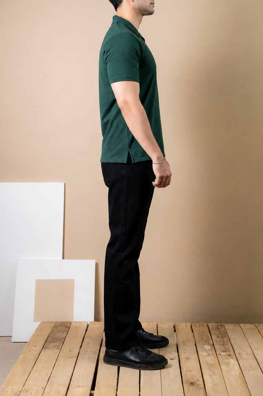 Forest Green Zip Polo – Popcorn Knit