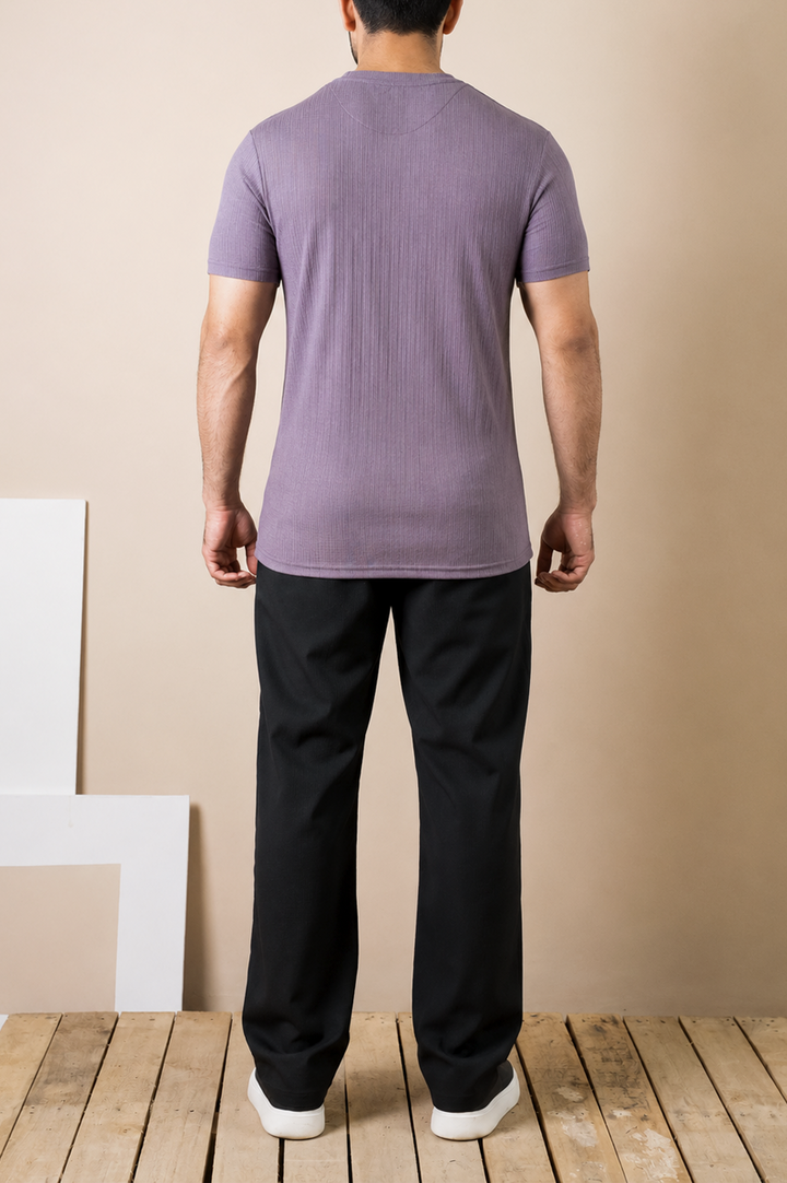 Slate Purple Ribbed Slim Fit Tee