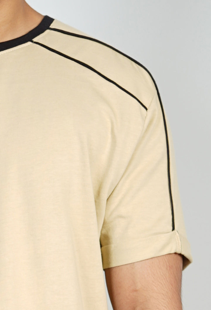 Beige Piped Relax Fit T-Shirt