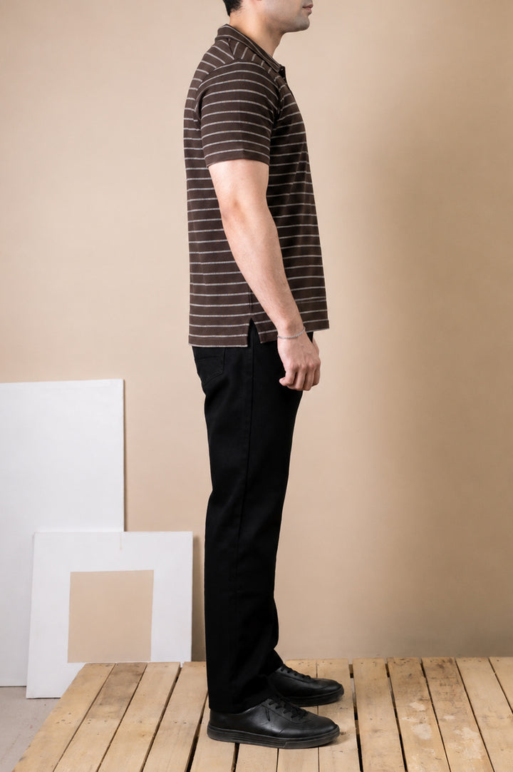 Mocha Stripe Zip Polo – Popcorn Knit