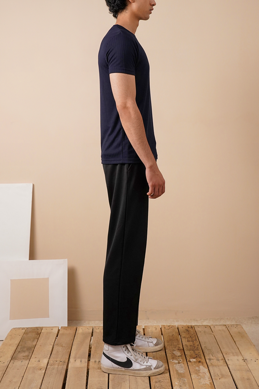 Premium Navy Drop Needle Slim Fit T-Shirt