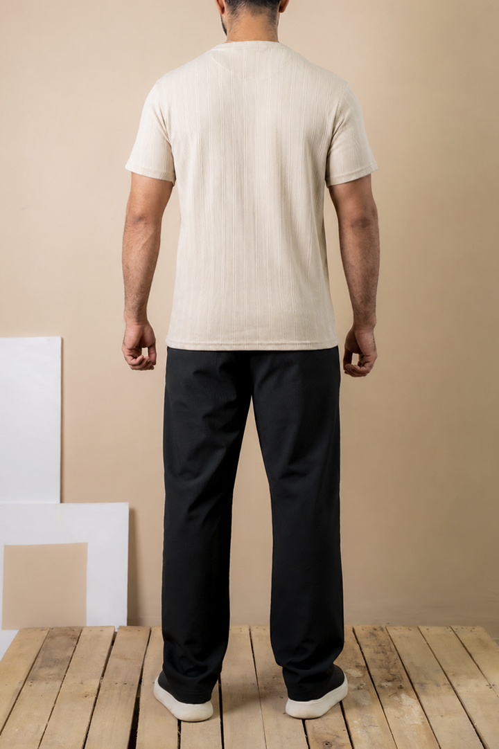 Sand Beige Ribbed Slim Fit Tee