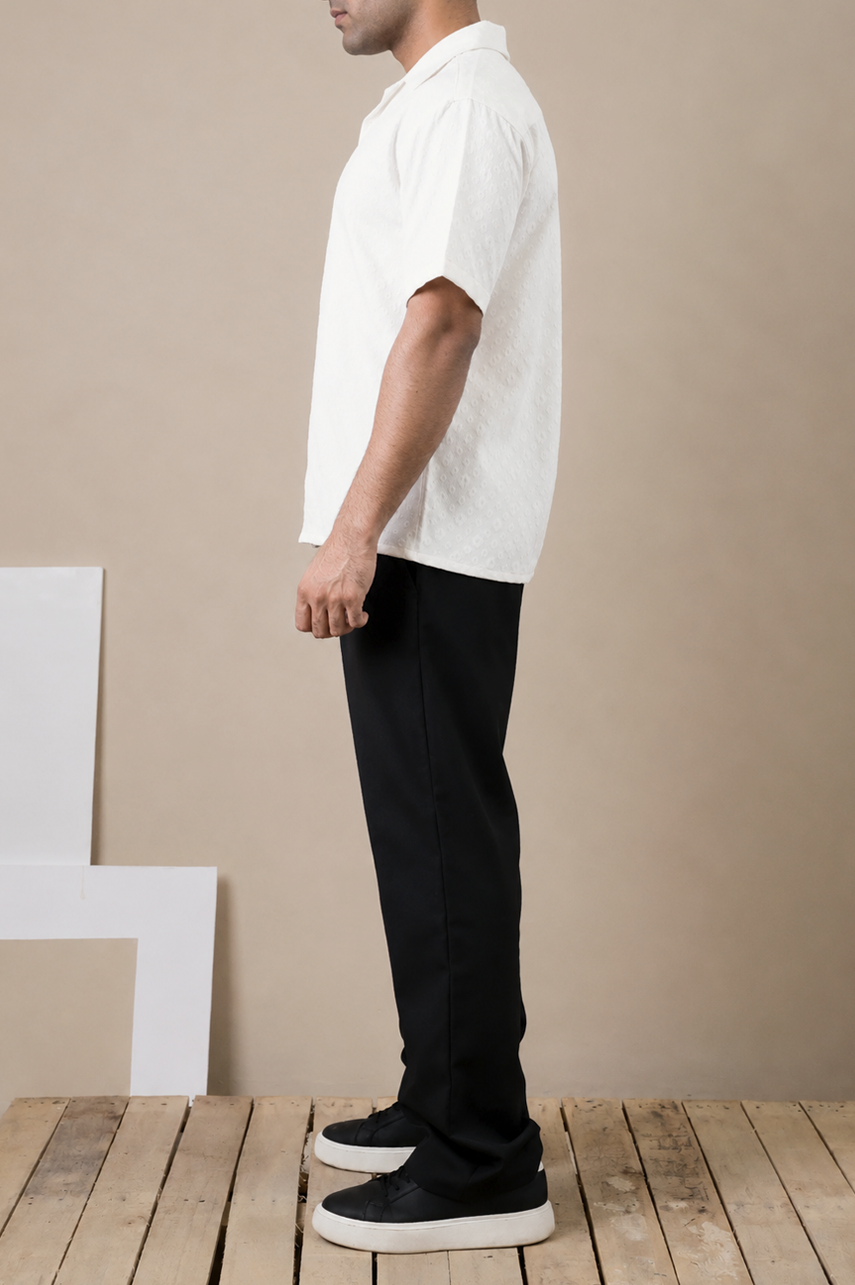 Off-White Floral Textured Cuban Shirt