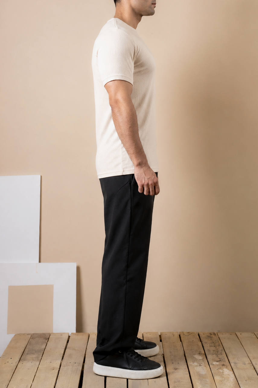 Cream Ribbed Slim Fit Tee