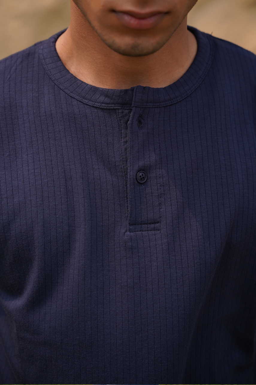 Navy Ribbed Henley