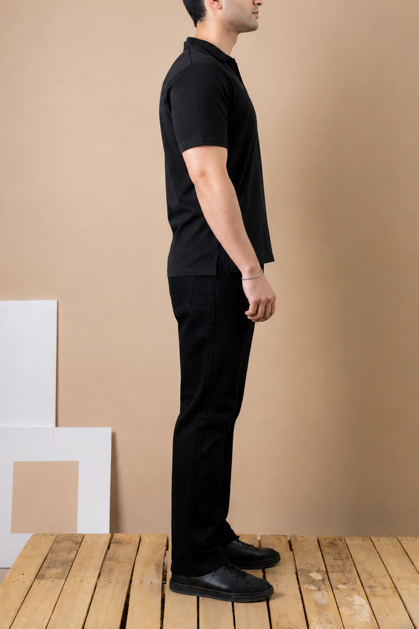 Jet Black Zip Polo – Popcorn Knit