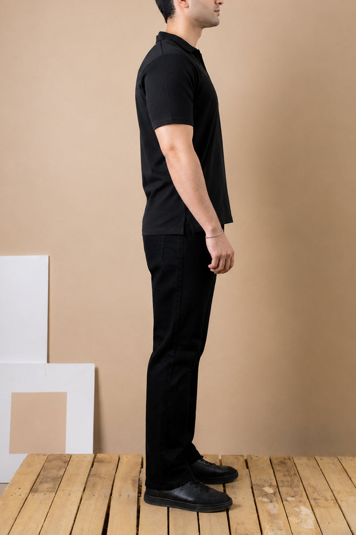 Jet Black Zip Polo – Popcorn Knit