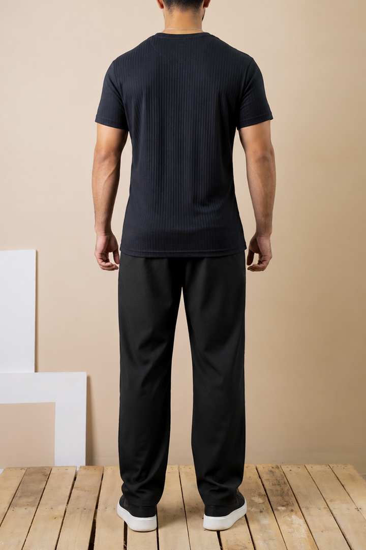 Navy Ribbed Slim Fit Tee