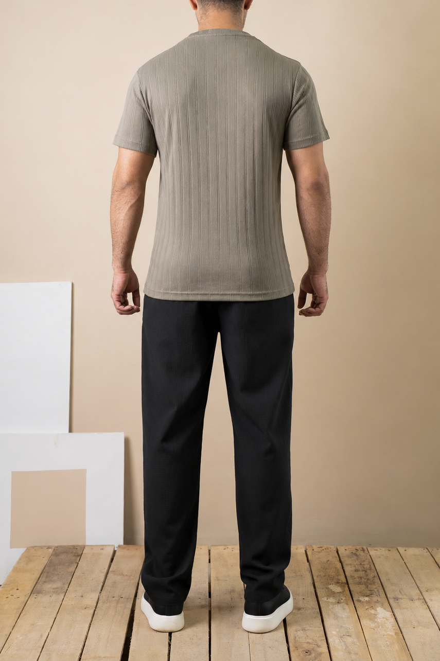 Olive Ribbed Slim Fit Tee
