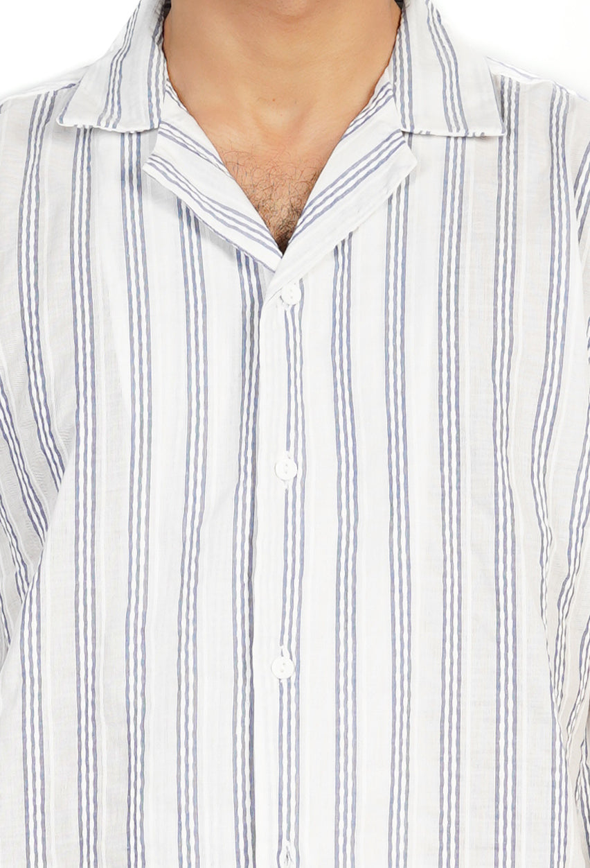 Short Sleeve White & Navy Striped Shirt
