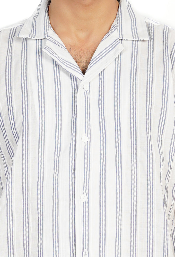 Short Sleeve White & Navy Striped Shirt