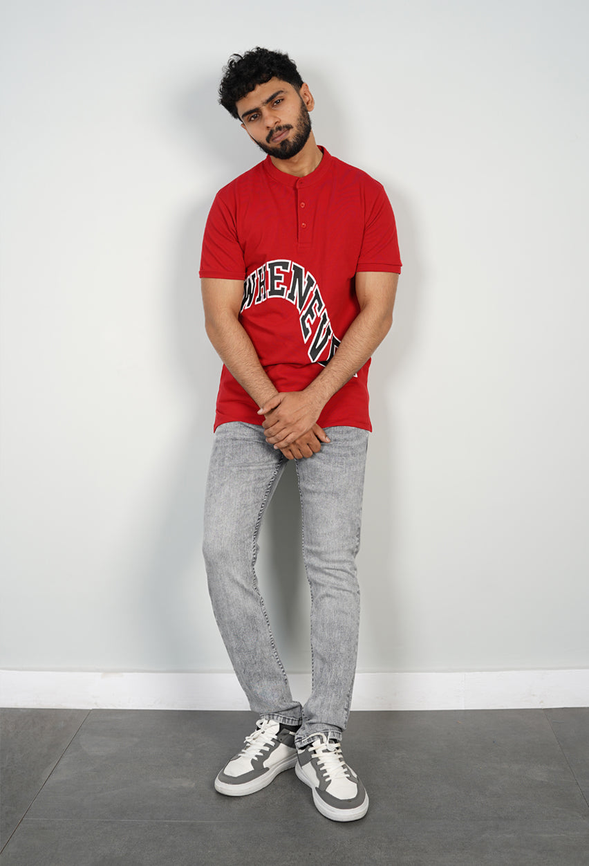 Red Band Collar ‘WHENEVER’ Polo