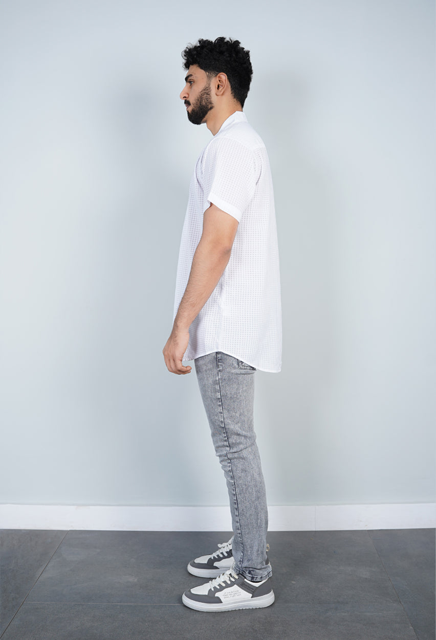 White Check Textured Cuban Shirt