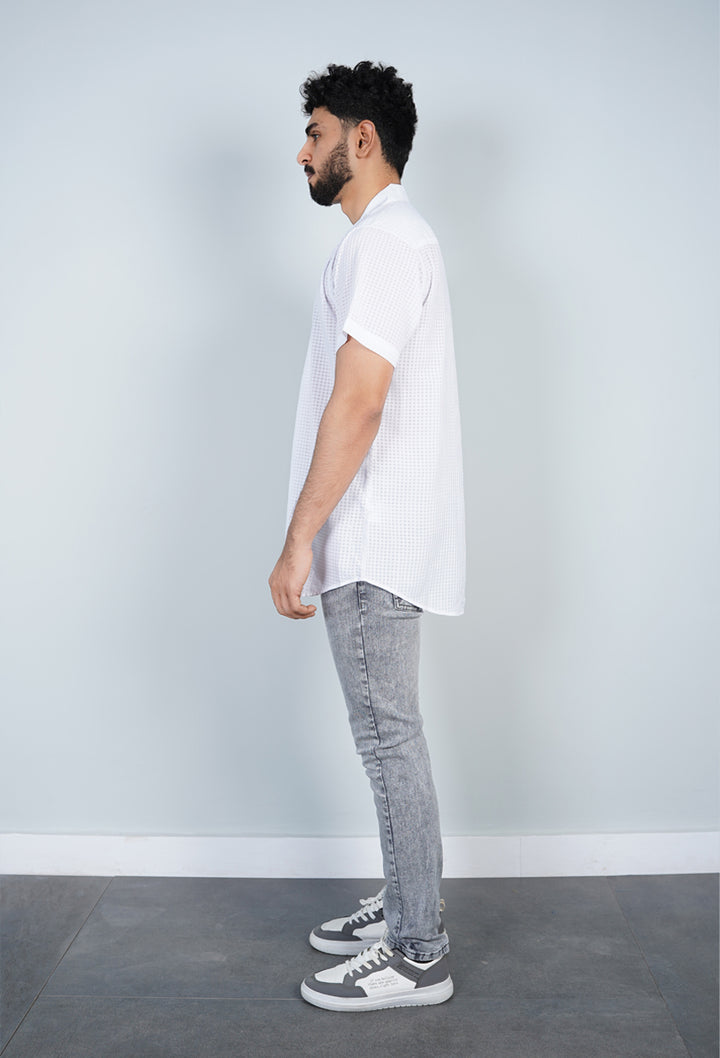 White Check Textured Cuban Shirt
