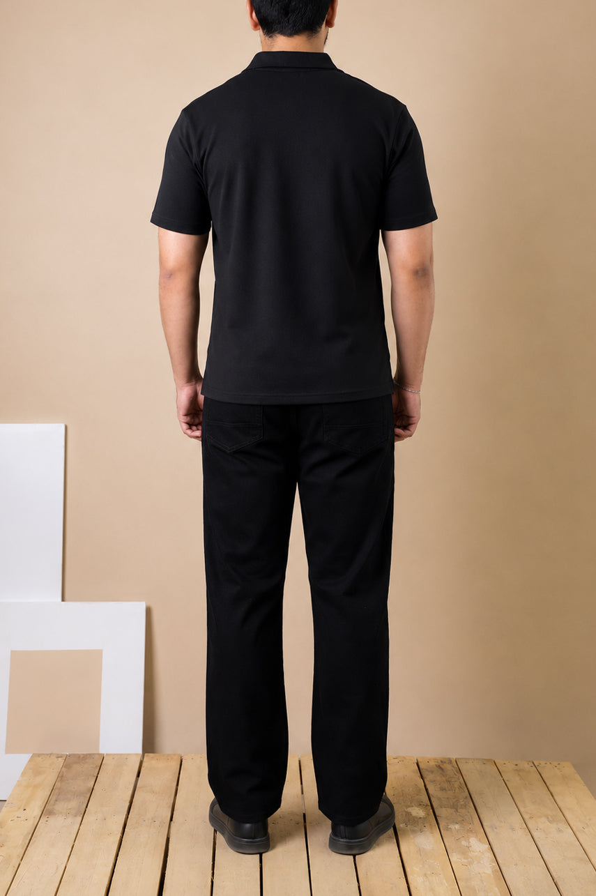 Jet Black Zip Polo – Popcorn Knit