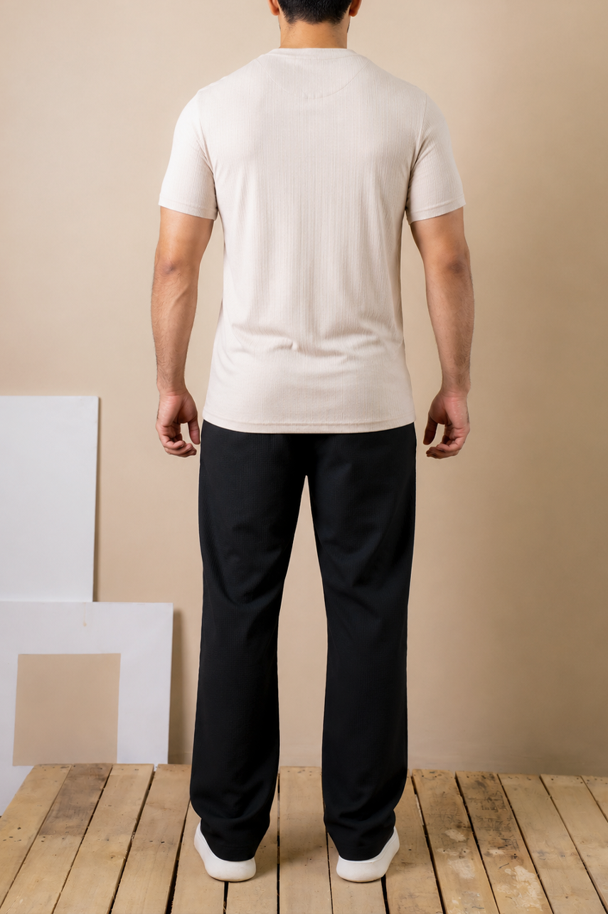 Cream Ribbed Slim Fit Tee