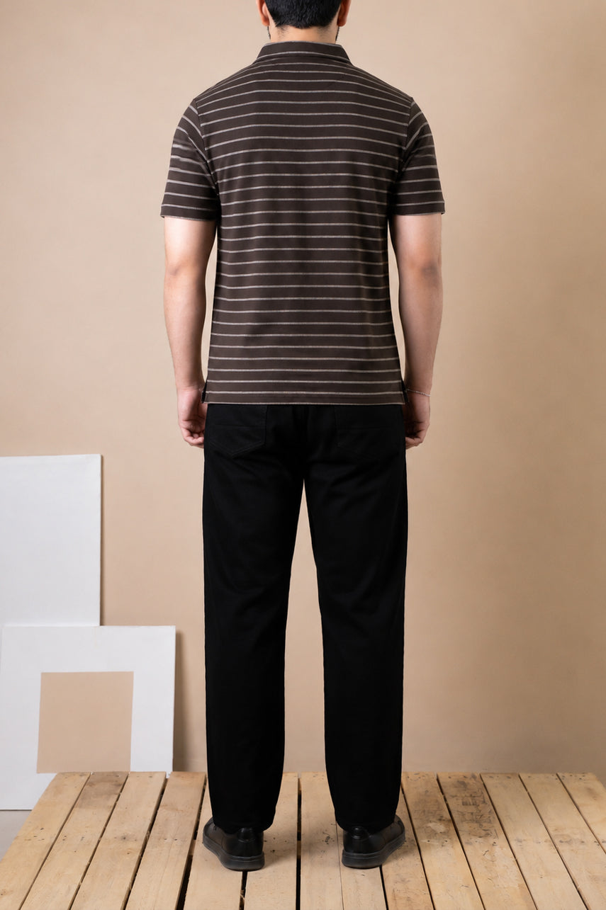 Mocha Stripe Zip Polo – Popcorn Knit