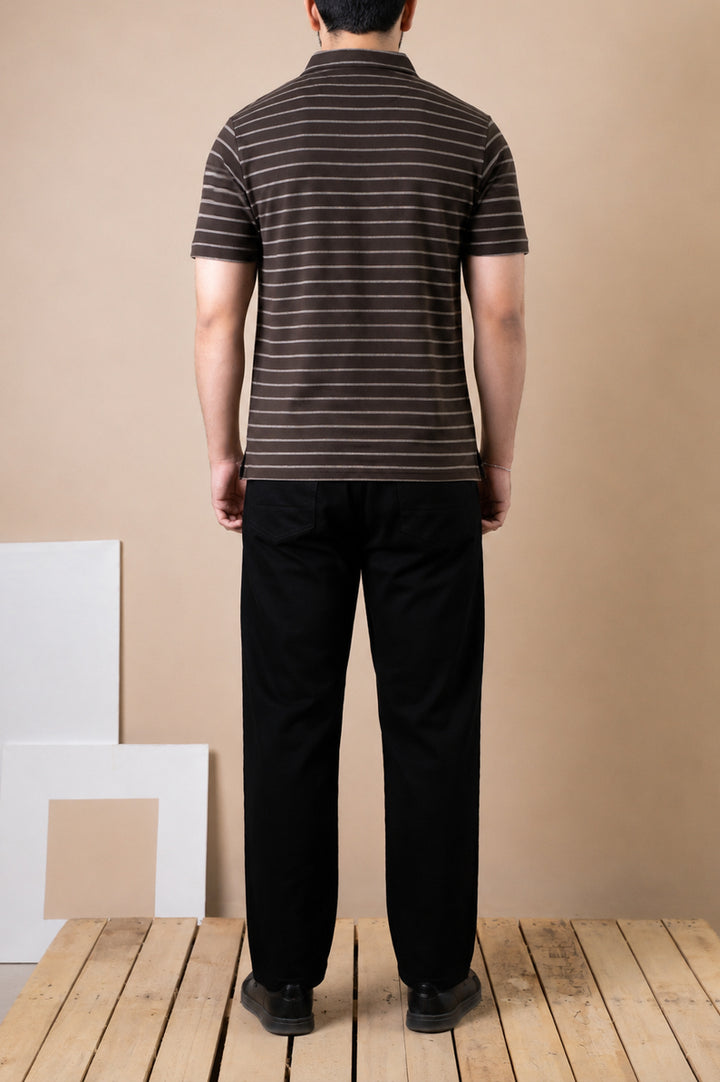 Mocha Stripe Zip Polo – Popcorn Knit