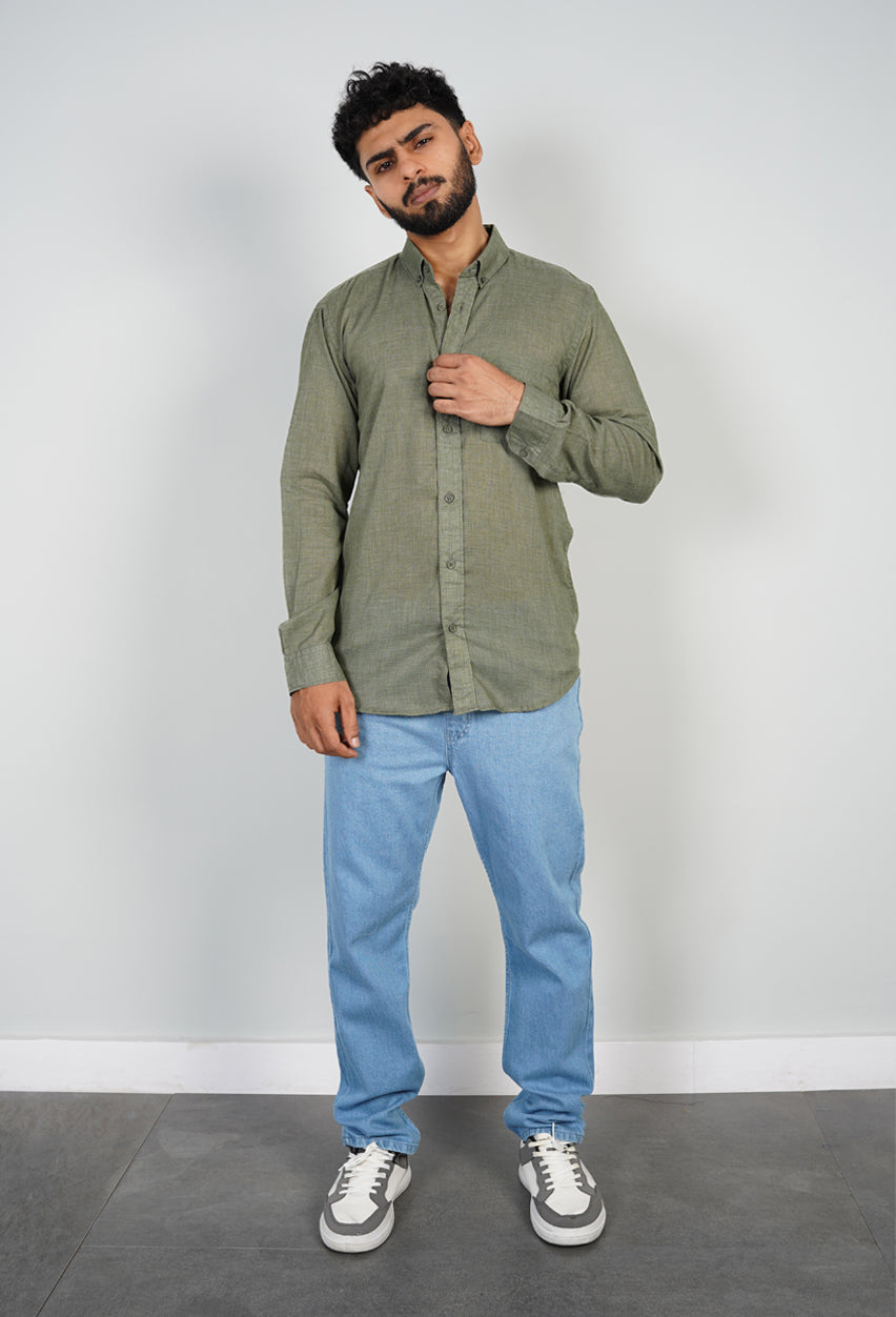 Olive Textured Cotton Shirt