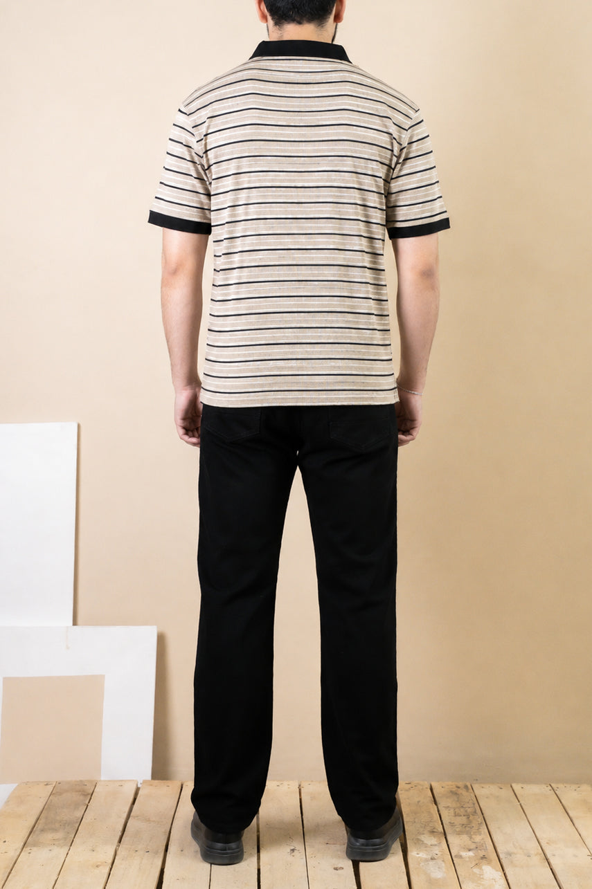Sand Stripe Polo – Popcorn Knit