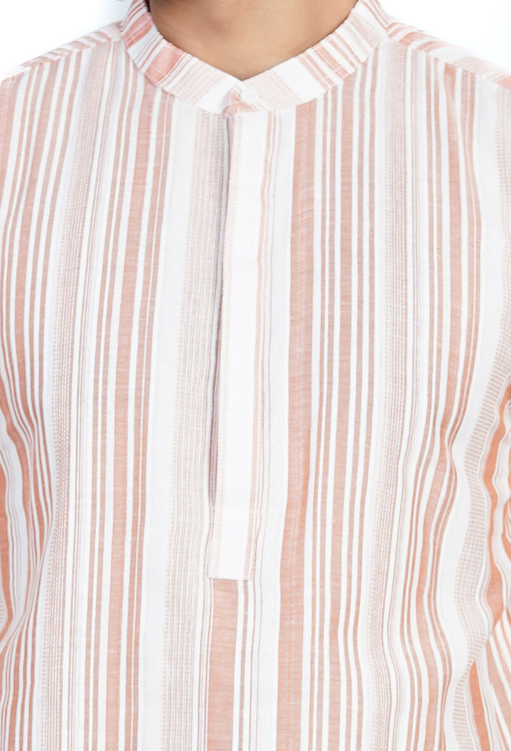 Rust & White Striped Kurta Shirt