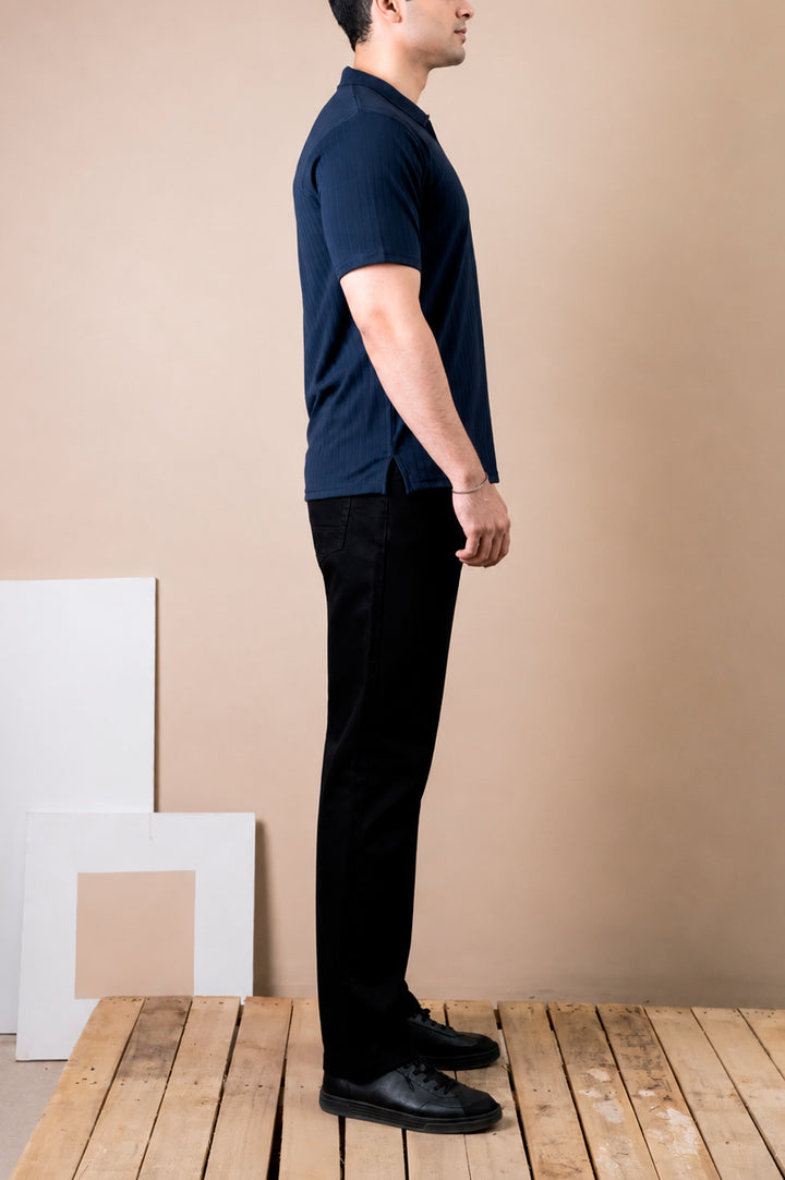 Midnight Navy Textured Zip Polo