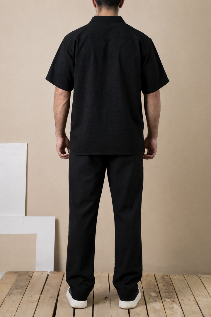 Black Textured Cuban Shirt