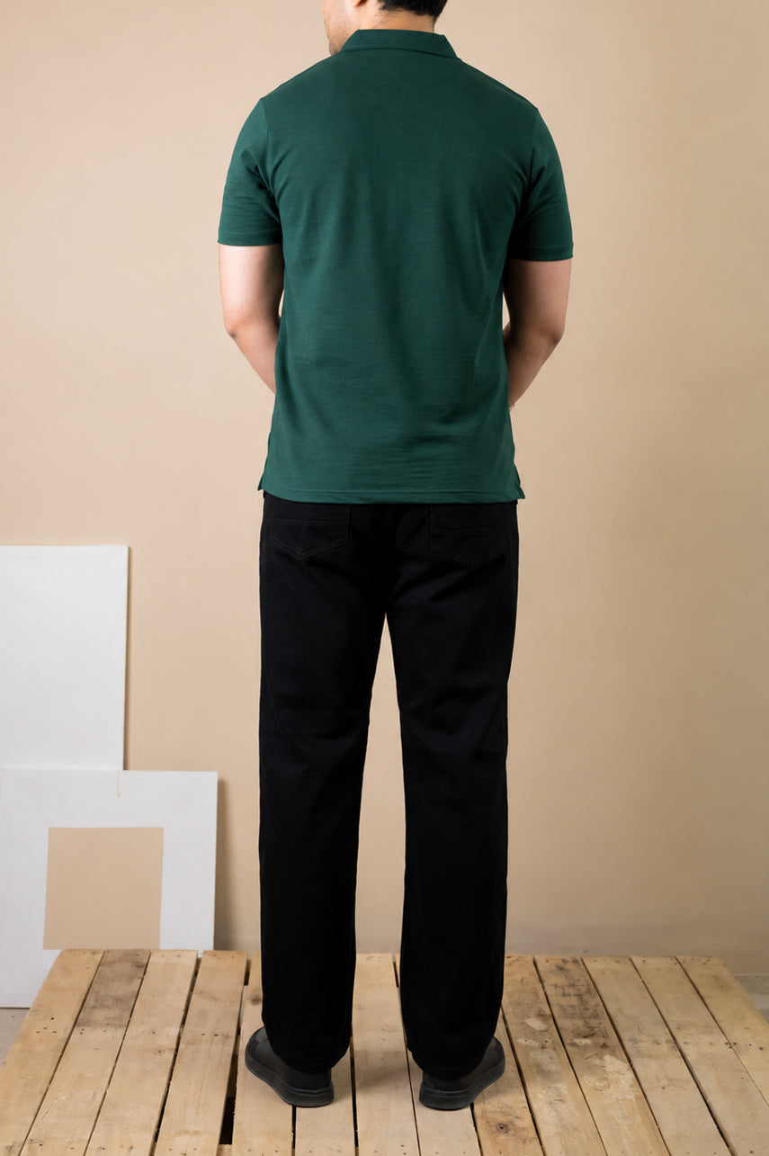 Forest Green Zip Polo – Popcorn Knit