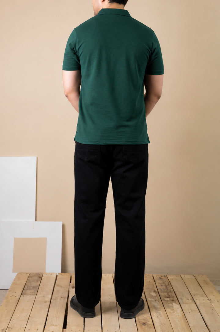 Forest Green Zip Polo – Popcorn Knit