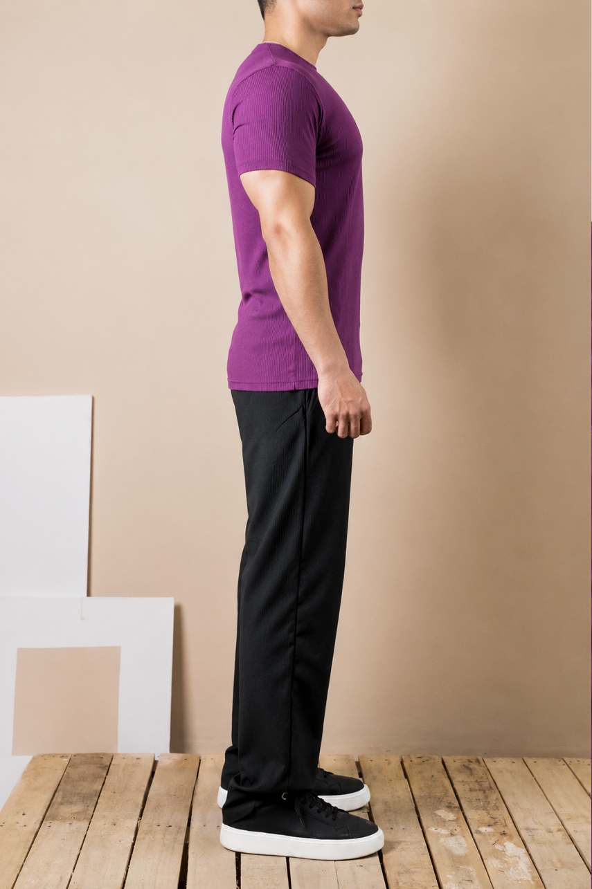 Violet Ribbed Slim Fit Tee