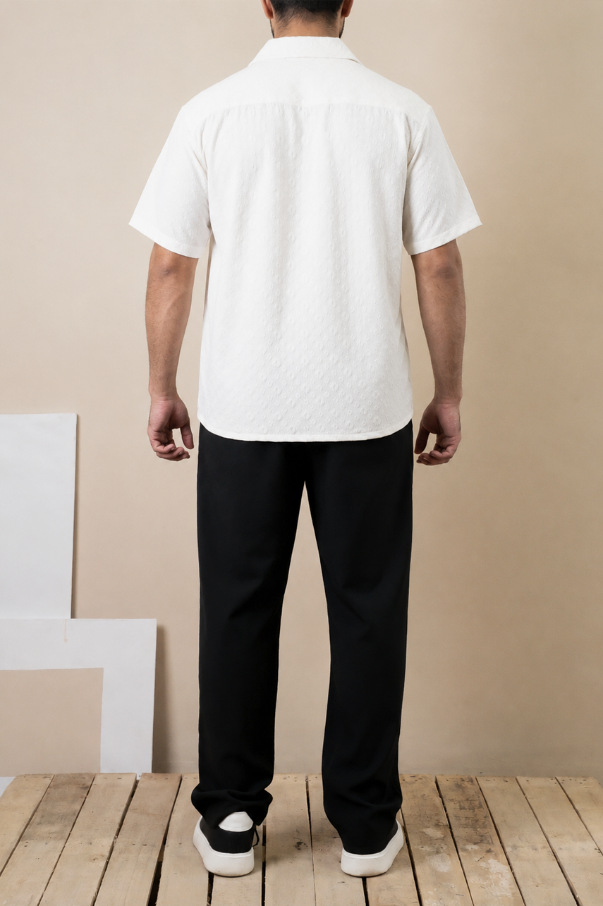 Off-White Floral Textured Cuban Shirt