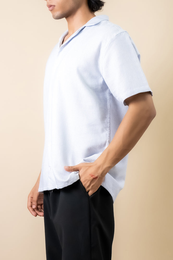 Powder Blue Waffle Cuban Shirt