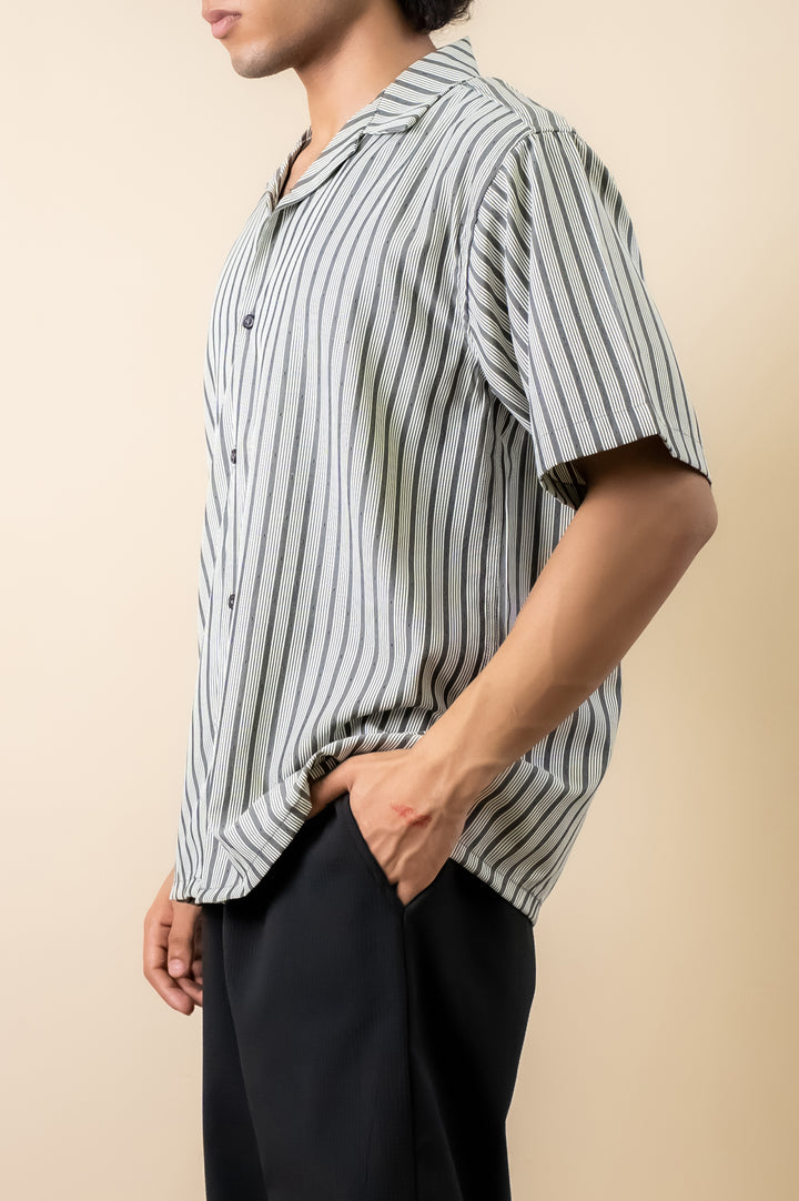 Black & White Stripe Cuban Shirt