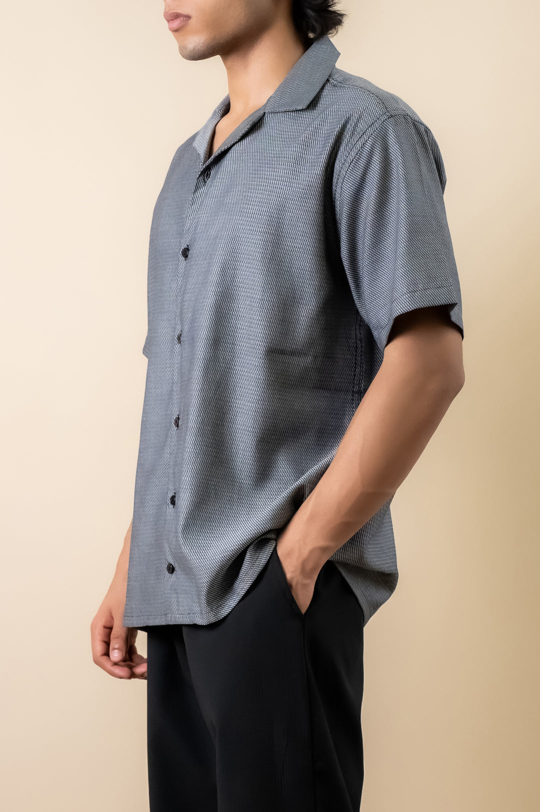 Charcoal Micro-Pattern Cuban Shirt