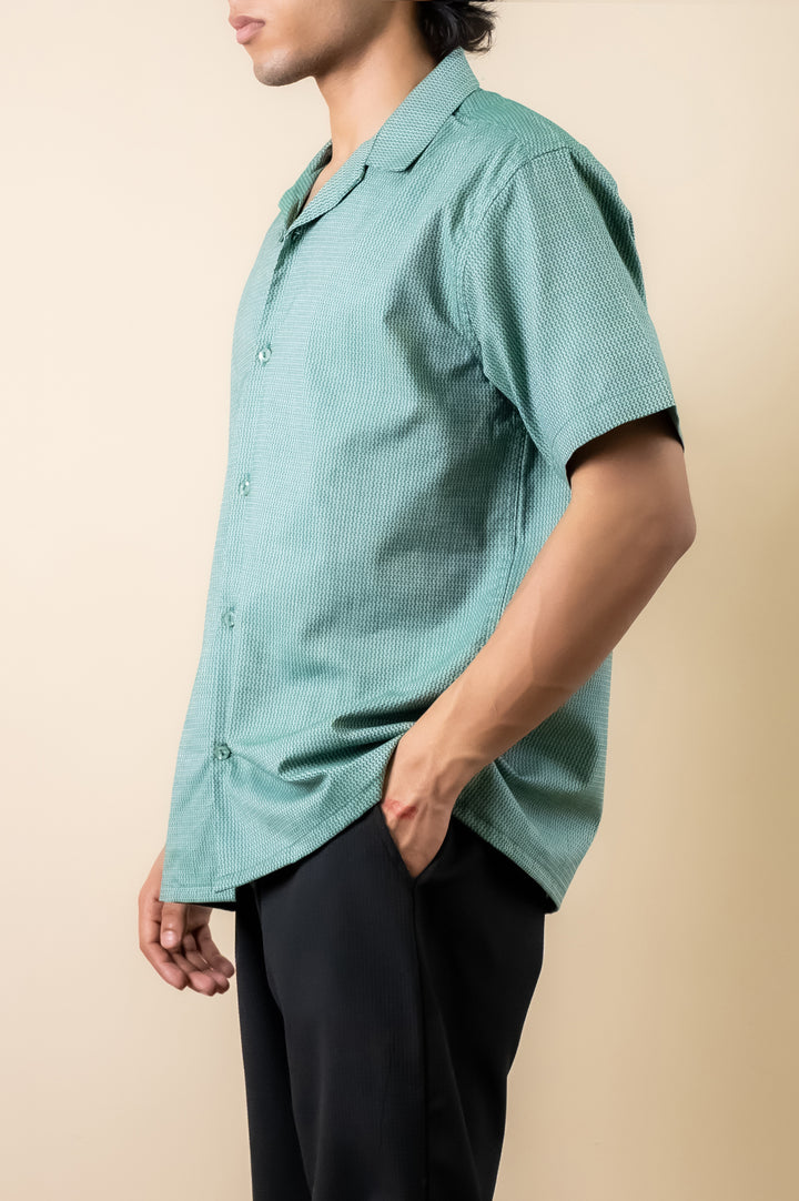 Sage Green Micro-Texture Cuban Shirt