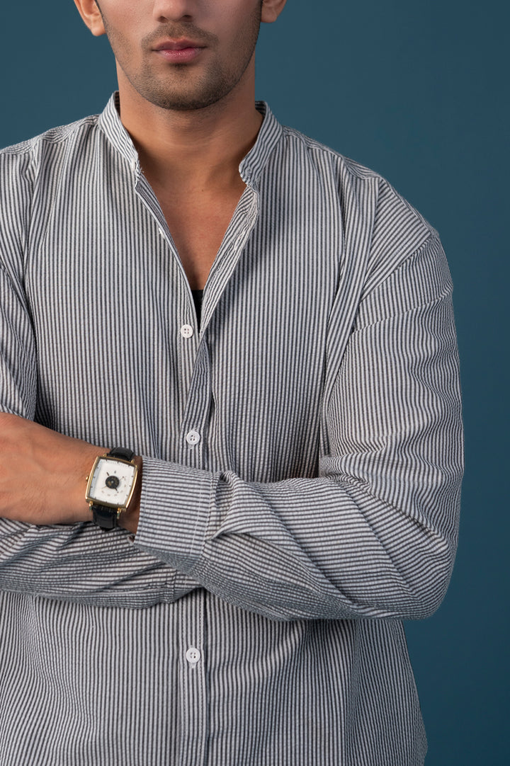 Seersucker Band Collar Shirt
