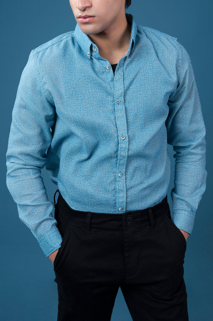 Sky Blue Melange Flannel Shirt