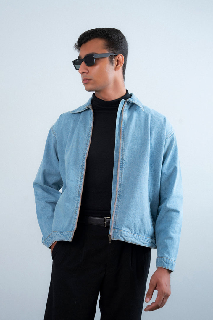 Boxy Zipper Denim Jacket