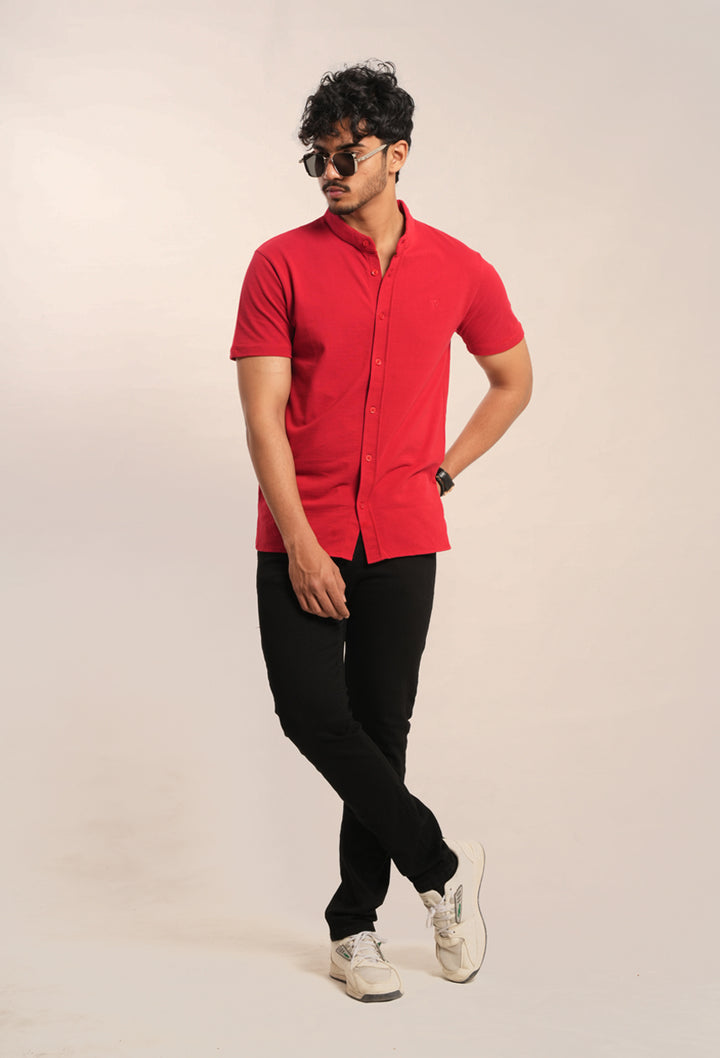 Breathable Pique Ban Button Down Shirt