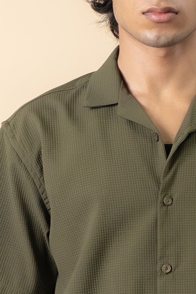 Green Textured Resort Shirt
